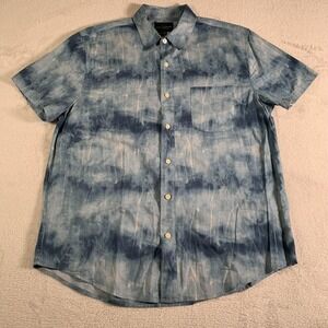 Lucky Brand Shirt Mens Medium Blue Tie Dye Short‎ Sleeve Button Front Cotton